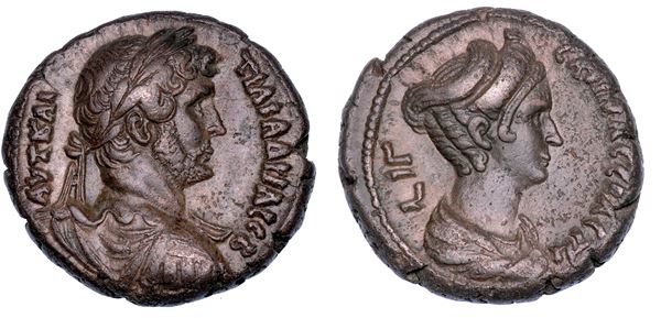 ADRIANO E SABINA, 117-136. Tetradracma, anni 128-129. Alessandria d'Egitto.