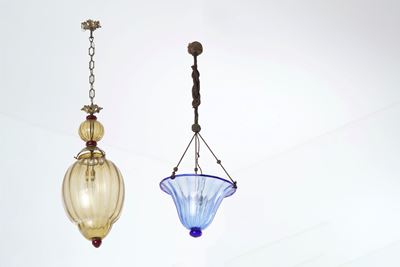 Due Lampadari Diversi in Vetro. XX Secolo