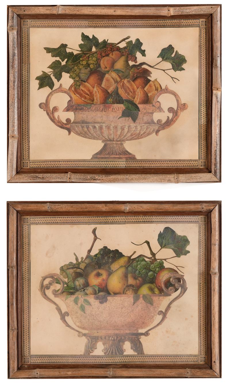 Coppia di stampe collages con frutta  - Auction 19th and 20th Century Paintings - Cambi Casa d'Aste