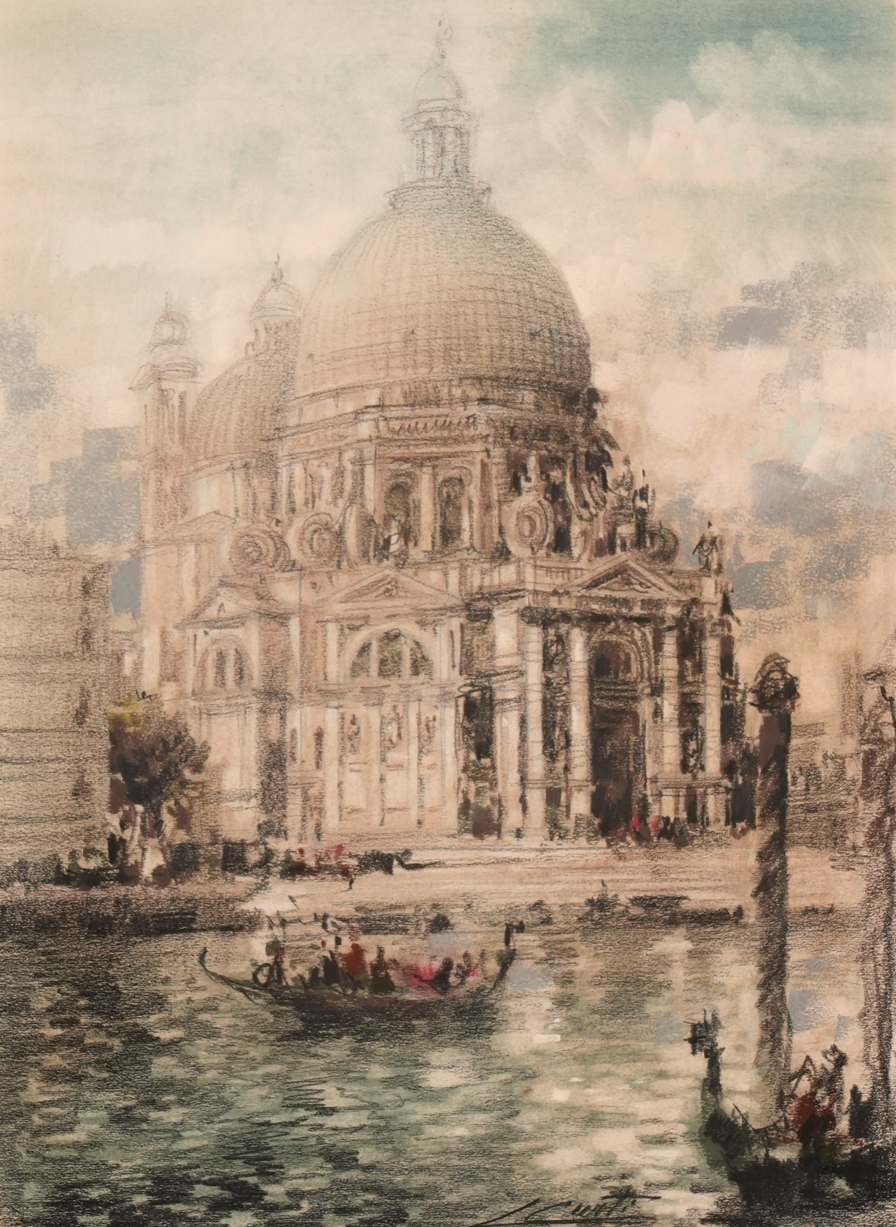 Luigi Curti - Veduta di Venezia, pastello su carta