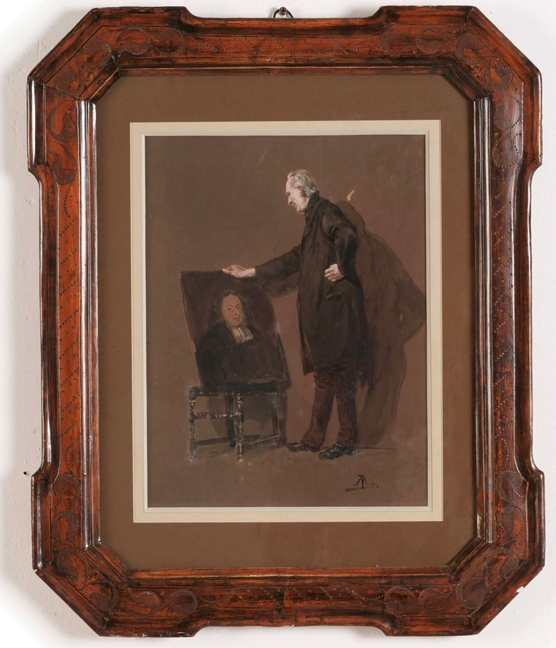 Siglato e datato 90 Pittore con dipinto  - acquerello - Auction 19th and 20th Century Paintings - Cambi Casa d'Aste