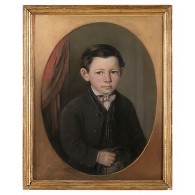 Pittore del XIX secolo, Ritratto di fanciullo, matite su carta, 1882