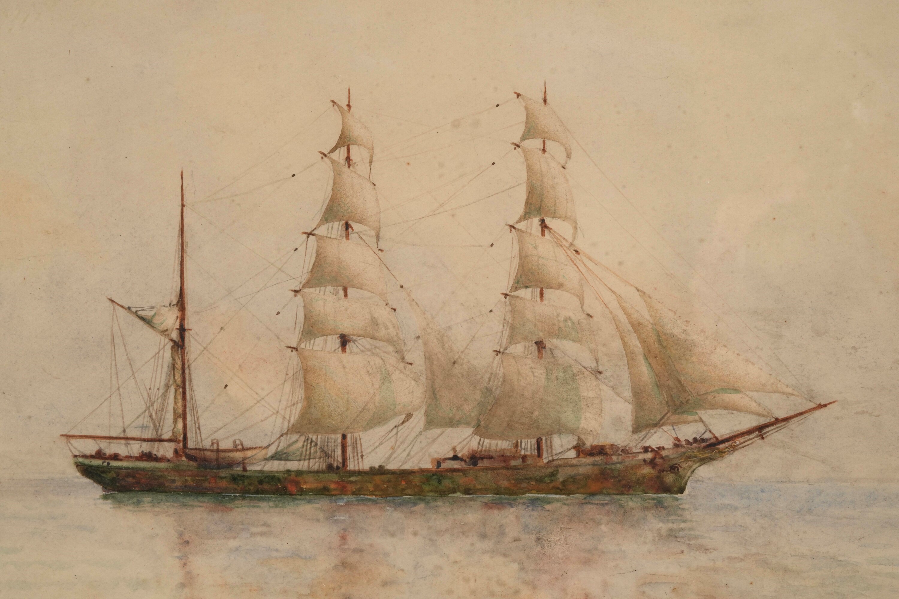 Frederick Massey, Velieri in navigazione, acquerello su carta