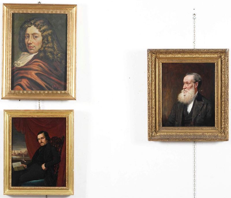 Due ritratti maschili su tela (difetti alle tele) e altro ritratto  - Asta Dipinti del XIX-XX Secolo - Cambi Casa d'Aste