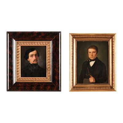 Pittore del XIX-XX secolo, Due ritratti maschili, olio su tela