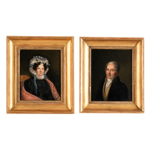Pittore del XIX secolo Ritratto maschile e ritratto femminile