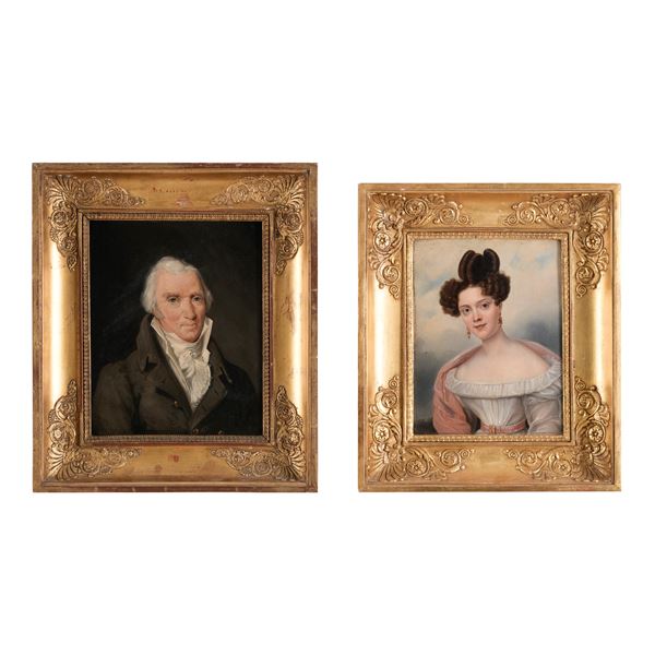 Pittore del XIX-XX secolo Ritratto maschile e ritratto femminile