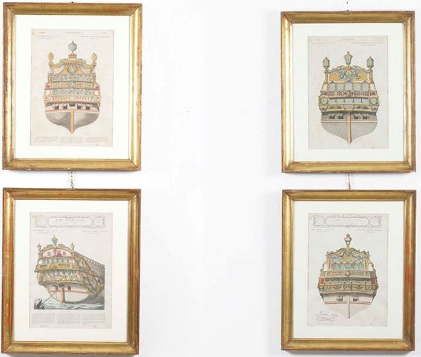 Quattro stampe con navi