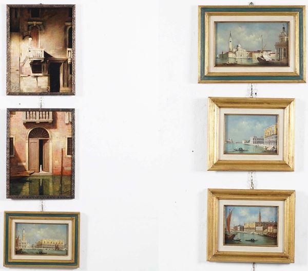 Tre coppie di dipinti con vedute di Venezia. XIX-XX secolo