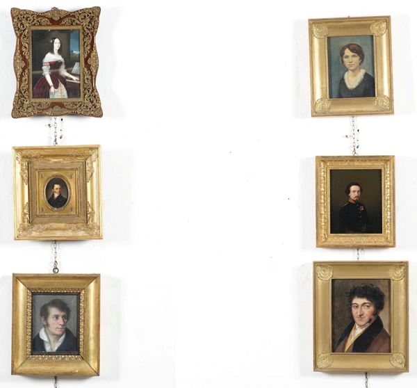 Sei piccoli dipinti con ritratti. XIX-XX secolo