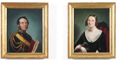 Pittore del XIX secolo, Coppia di ritratti maschile e femminile