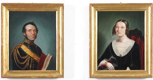 Pittore del XIX secolo Ritratto maschile e ritratto femminile
