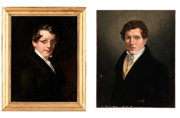 Due ritratti maschili ad olio su tela. XIX-XX secolo