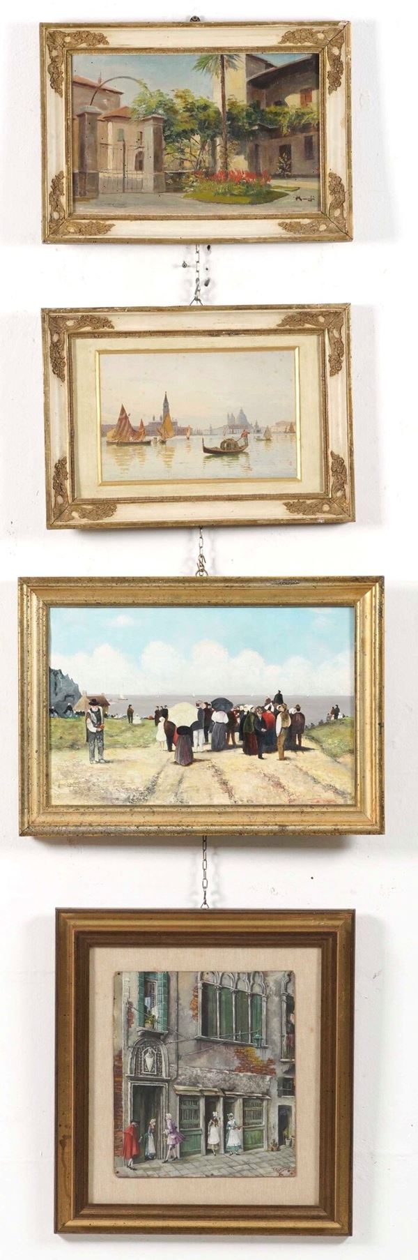 Lotto di quattro dipinti differenti. XIX-XX secolo