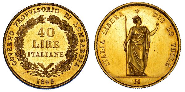 MILANO. GOVERNO PROVVISORIO DI LOMBARDIA, 1848. 40 Lire 1848.