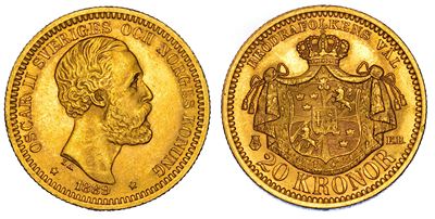 SVEZIA, Oskar II, 20 Kronor 1889, oro, diametro mm. 22,98