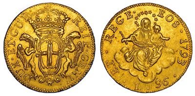 GENOVA, Stemma coronato con grifoni e Beata Vergine con Bambino, 96 Lire 1793
