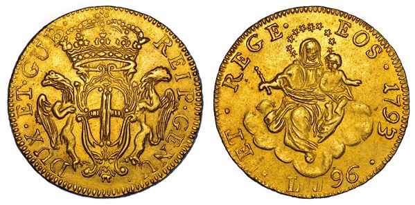 GENOVA. DOGI BIENNALI E GOVERNATORI DELLA REPUBBLICA, 1528-1797. SERIE DELLA III FASE, 1637-1797. 96 Lire 1793.