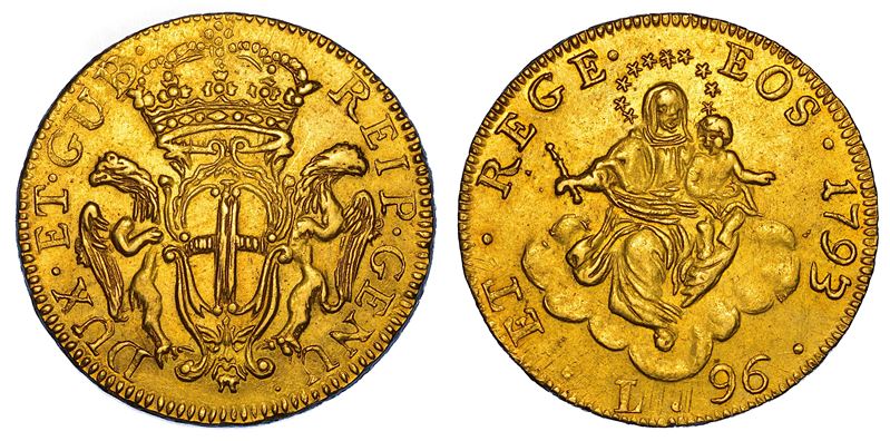 GENOVA. DOGI BIENNALI E GOVERNATORI DELLA REPUBBLICA, 1528-1797. SERIE DELLA III FASE, 1637-1797. 96 Lire 1793.  - Auction Numismatics - Cambi Casa d'Aste