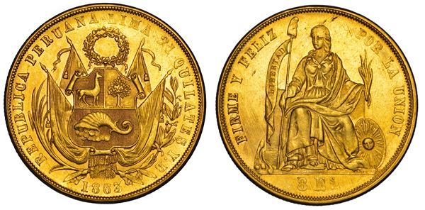 PERÙ. REPUBLICA, DAL 1821. 8 Escudos 1863.