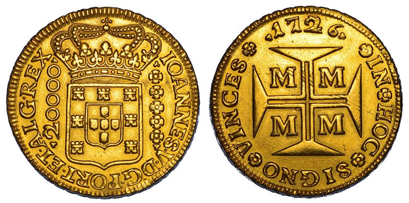 BRASILE. JUAN V, 1706-1750. 20000 Reis 1726. Minas Gerais.  - Asta Numismatica - Cambi Casa d'Aste