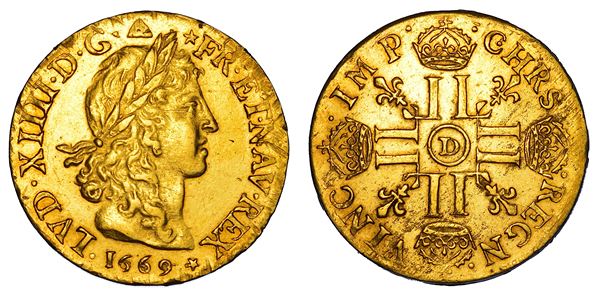 FRANCIA. LOUIS XIV, 1643-1715. Louis d'or 1669. Lione.