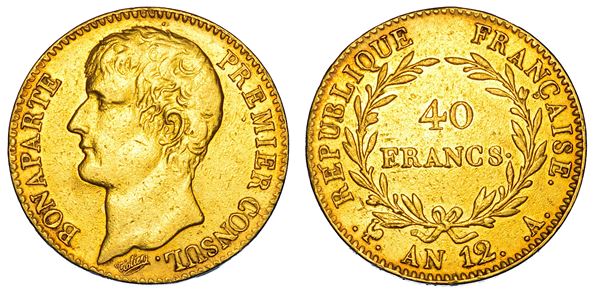 FRANCIA. NAPOLEON I, 1799-1804 (PRIMO CONSOLE). 40 Francs A. 12. Parigi.