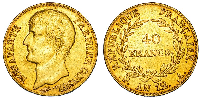 FRANCIA. NAPOLEON I, 1799-1804 (PRIMO CONSOLE). 40 Francs A. 12. Parigi.  - Auction Numismatics - Cambi Casa d'Aste