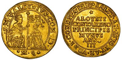 Osella da quattro zecchini, Alvise Contarini, 1678, Oro, Diam. mm. 36,60