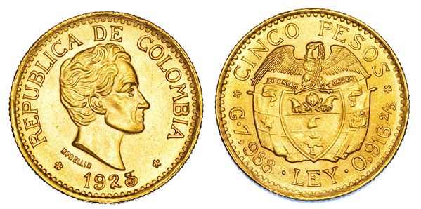 COLOMBIA. REPUBLICA. 5 Pesos 1925. Medellin.