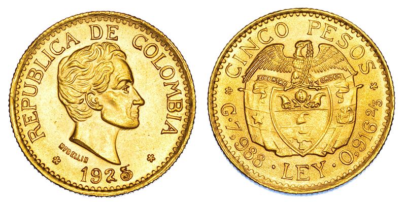 COLOMBIA. REPUBLICA. 5 Pesos 1925. Medellin.  - Asta Numismatica - Cambi Casa d'Aste