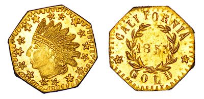 California, Token ottagonale in oro, 1853