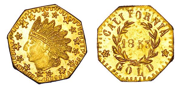 USA. REPUBLIC. California gold token ottagonale 1853.