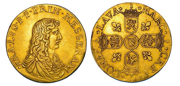 MESSERANO. FRANCESCO LUDOVICO FERRERO FIESCHI, 1667-1685. Da 5 doppie 1672.