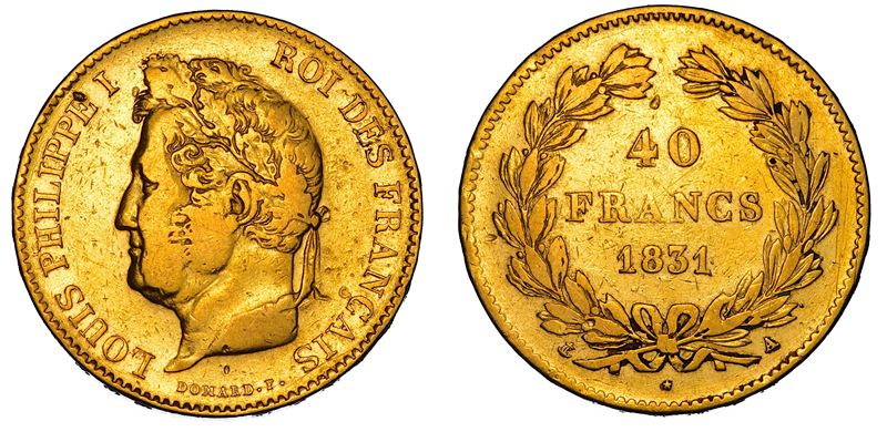 FRANCIA. LOUIS PHILIPPE I, 1830-1840. 40 Francs 1831. Parigi.  - Auction Numismatics - Cambi Casa d'Aste