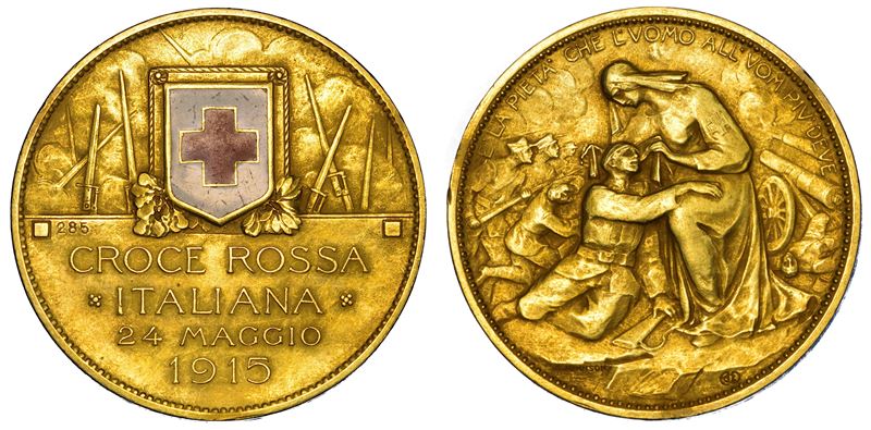 REGNO D’ITALIA. VITTORIO EMANUELE III DI SAVOIA, 1900-1946. Medaglia in oro della Croce Rossa Italiana 24 maggio 1915.  - Auction Numismatics - Cambi Casa d'Aste