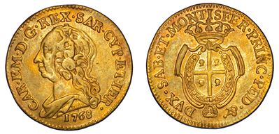 Regno di Sardegna, Carlo Emanuele III di Savoia, Mezzo Carlino Sardo 1768, Oro