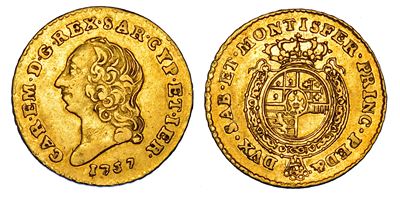 Regno di Sardegna, Carlo Emanuele III di Savoia, Quarto di Doppia Nuova 1757, Torino, Oro