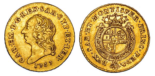REGNO DI SARDEGNA. CARLO EMANUELE III DI SAVOIA, 1755-1773 (II PERIODO). Quarto di Doppia Nuova 1757. Torino.