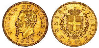 Regno d'Italia, Vittorio Emanuele II di Savoia, 10 Lire 1863, Torino