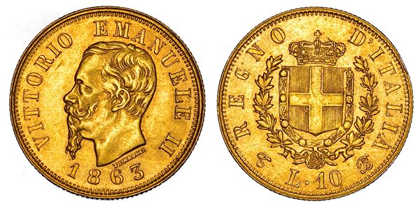REGNO D'ITALIA. VITTORIO EMANUELE II DI SAVOIA, 1861-1878. 10 Lire 1863. Torino.