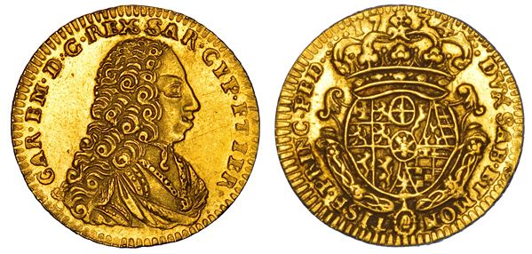 REGNO DI SARDEGNA. CARLO EMANUELE III DI SAVOIA, 1730-1773. Mezza doppia Vecchia 1734, Torino. I Tipo.