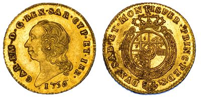 Regno di Sardegna, Carlo Emanuele III di Savoia, Mezza Doppia Nuova 1756, Torino