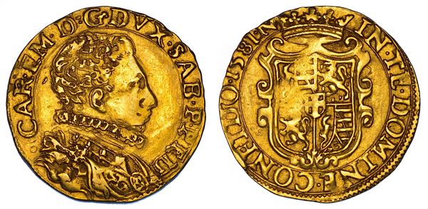 DUCATO DI SAVOIA. CARLO EMANUELE I Il Grande, 1580-1630. Doppia 1581 (II Tipo). Nizza.