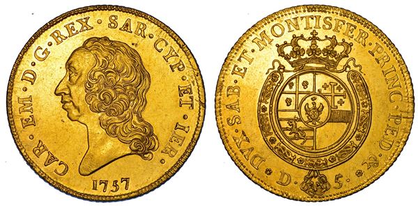 REGNO DI SARDEGNA. CARLO EMANUELE III DI SAVOIA, 1755-1773 (II PERIODO). Carlino da 5 doppie 1757.