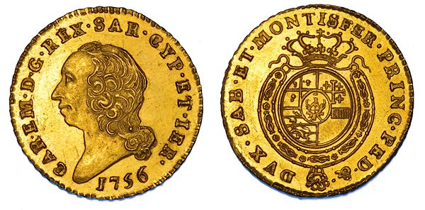 REGNO DI SARDEGNA. CARLO EMANUELE III DI SAVOIA, 1755-1773 (II PERIODO). Mezza Doppia Nuova 1756. Torino.