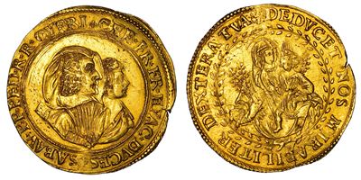 Ducato di Savoia, Francesco Giacinto, Fior di Paradiso, 1637-1638, oro, 13,26 g, diametro mm 35,2...