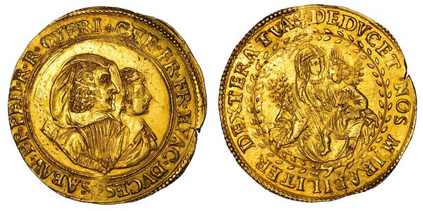DUCATO DI SAVOIA. FRANCESCO GIACINTO Fior di Paradiso, 1637-1638. Reggenza della madre CRISTINA DI BORBONE, La Madama Reale.   Da 4 scudi s.d. Torino.