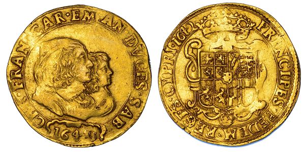 DUCATO DI SAVOIA. CARLO EMANUELE II L'Adriano del Piemonte, 1638-1675. Reggenza della madre CRISTINA DI BORBONE, La Madama Reale. Da 4 Scudi d'oro 1643/1642. III tipo. Torino.