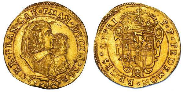 DUCATO DI SAVOIA. CARLO EMANUELE II L'Adriano del Piemonte, 1638-1675. Reggenza della madre CRISTINA DI BORBONE, La Madama Reale. Da 4 Scudi d'oro 1640. I tipo. Torino.